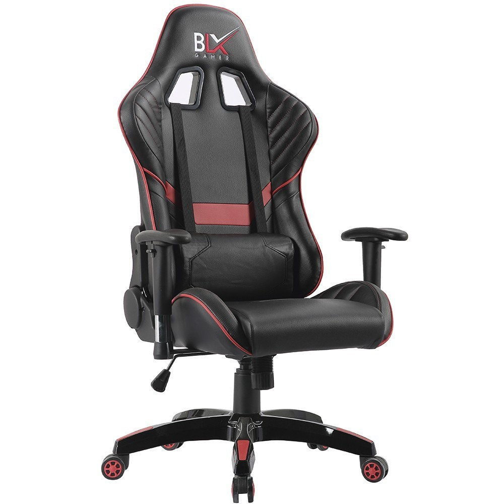 Cadeira Gamer Giratória com Almofada e Elevação a Gás BLX 6009 G Courino Preto Vermelho - Lyam Decor Cadeira Gamer Giratória com Almofada e Elevação a Gás BLX 6009 G Courino Preto Vermelho - Lyam Decor