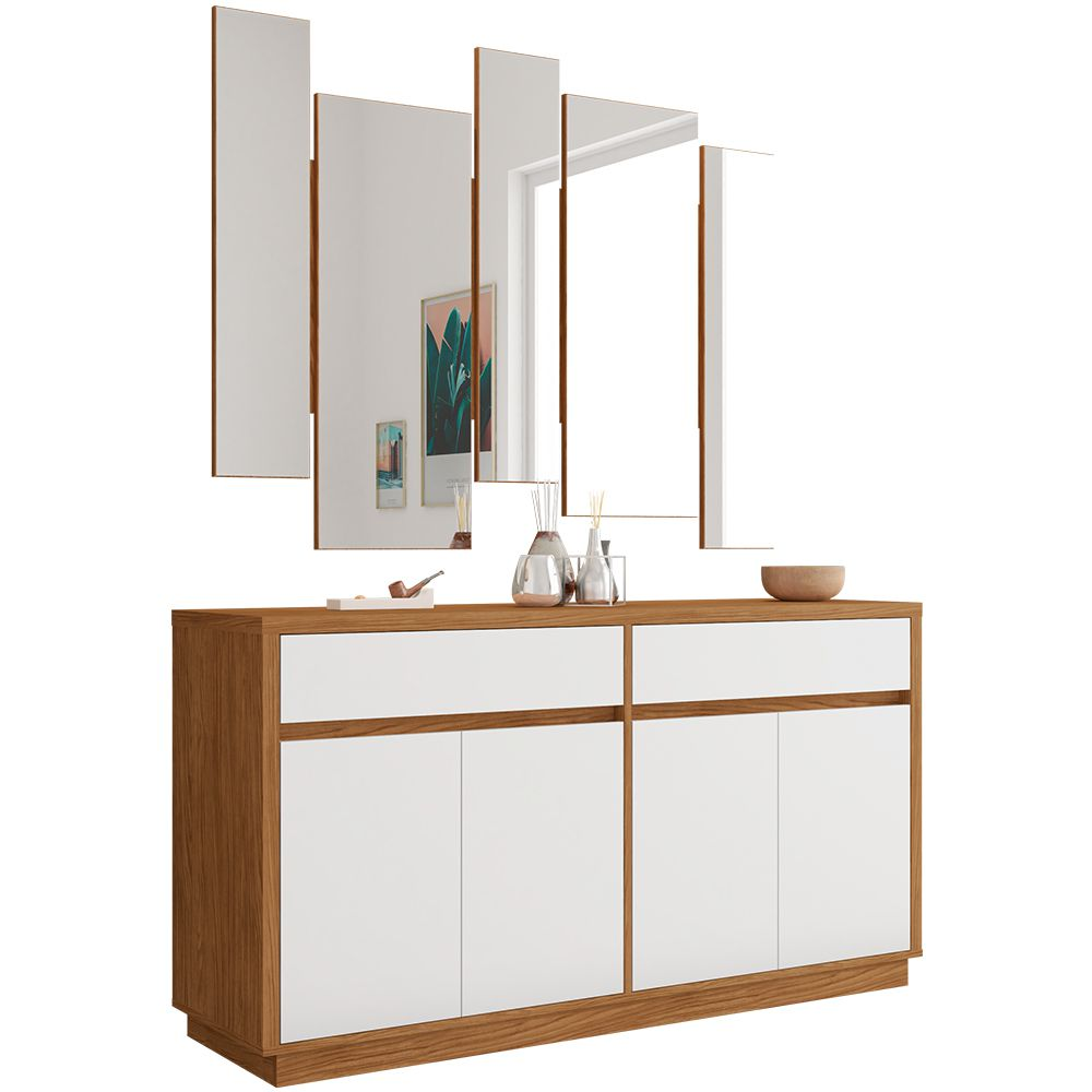 Buffet Para Sala de Jantar Ana N01 Com Moldura Espelho Ypê Off White - Lyam Decor Buffet Para Sala de Jantar Ana N01 Com Moldura Espelho Ypê Off White - Lyam Decor