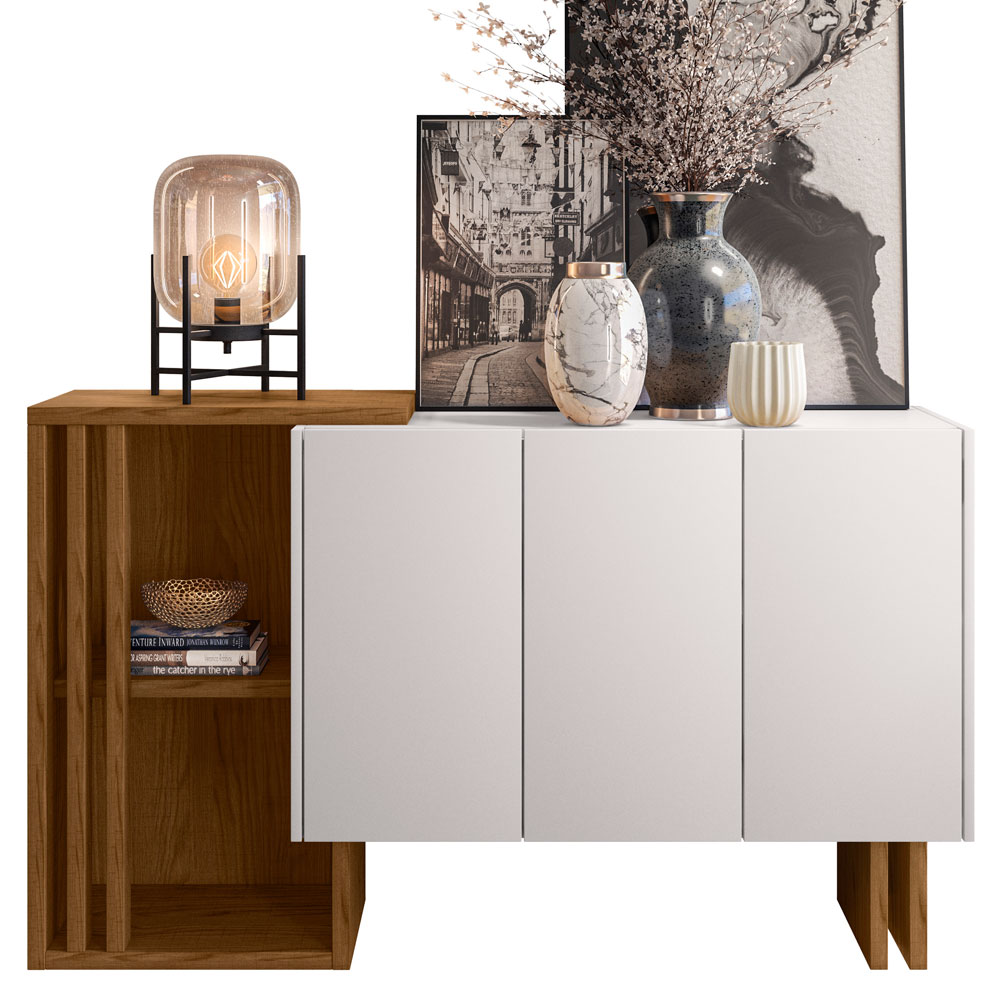 Balcão Buffet 03 Portas Sala de Estar Marfik N01 Ypê Off White - Lyam Decor Balcão Buffet 03 Portas Sala de Estar Marfik N01 Ypê Off White - Lyam Decor