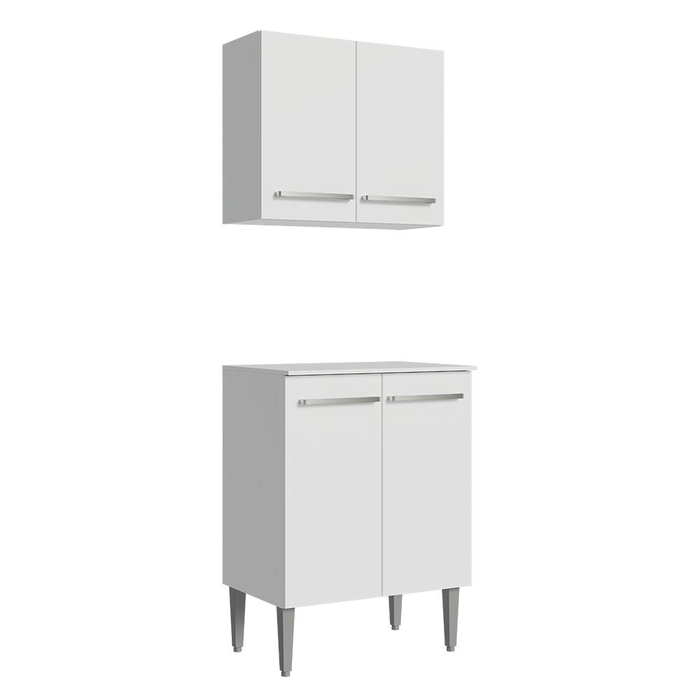 Kit com Armário Aéreo e Balcão 64cm Branco Emilly Madesa Kit com Armário Aéreo e Balcão 64cm Branco Emilly Madesa