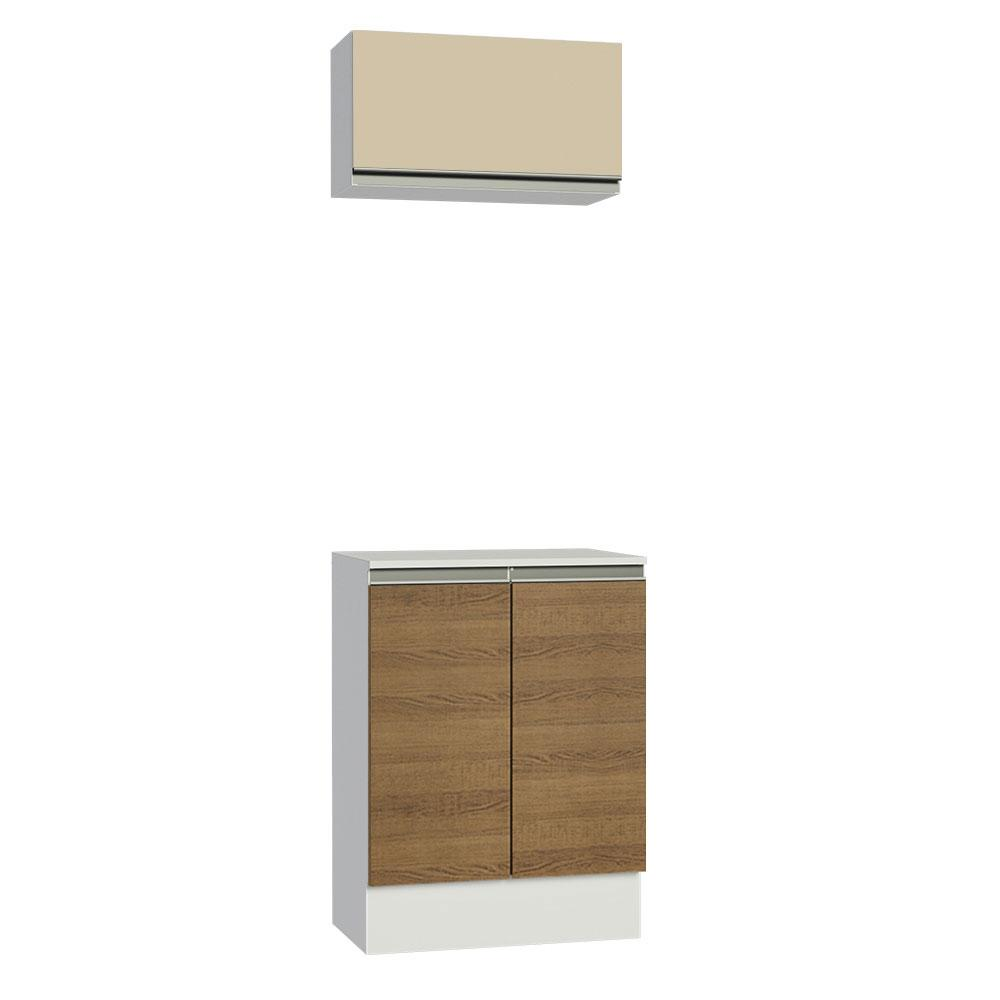 Kit Armário de Cozinha 60 cm 100% MDF 2 Portas e 1 Suspensa Com Tampo Branco/Rustic/Crema Smart Madesa Kit Armário de Cozinha 60 cm 100% MDF 2 Portas e 1 Suspensa Com Tampo Branco/Rustic/Crema Smart Madesa