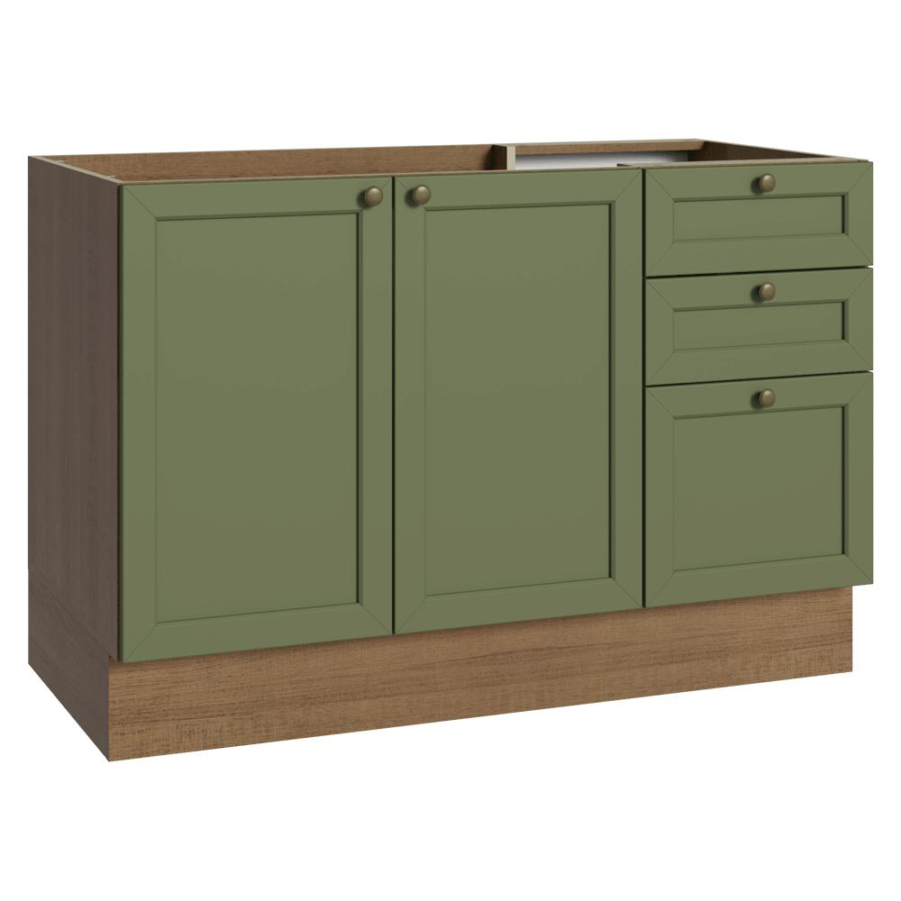 Balcão de Pia 120 cm 2 Portas 3 Gavetas (Sem Tampo) Rustic/Verde Vik Madesa Balcão de Pia 120 cm 2 Portas 3 Gavetas (Sem Tampo) Rustic/Verde Vik Madesa