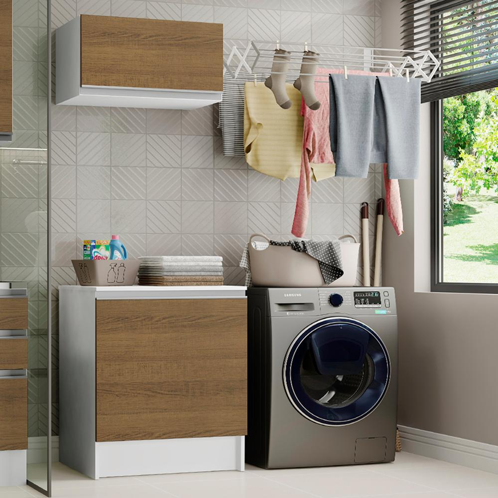 Kit Área de Serviço Madesa Topazio 60 cm com Armário e Balcão - Branco/Rustic Kit Área de Serviço Madesa Topazio 60 cm com Armário e Balcão - Branco/Rustic