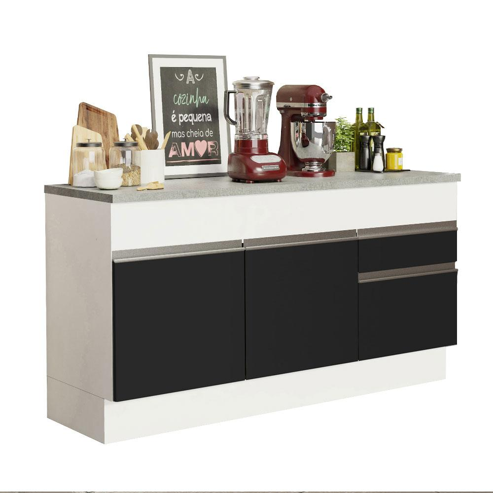 Balcão de Pia Armário de Cozinha 150 cm 2 Portas e 2 Gavetas (Com Tampo) Branco/Preto Glamy Madesa Balcão de Pia Armário de Cozinha 150 cm 2 Portas e 2 Gavetas (Com Tampo) Branco/Preto Glamy Madesa