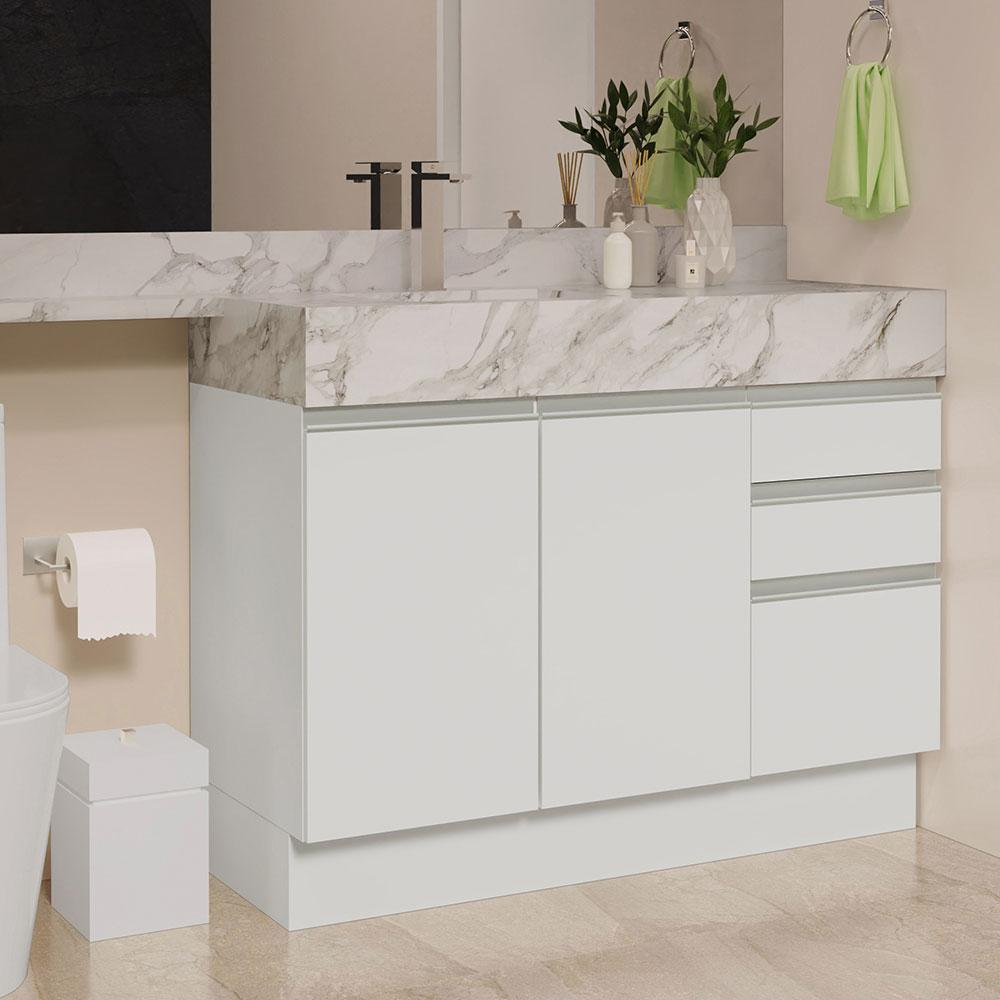 Armário Gabinete para Banheiro 120cm 2 Portas 3 Gavetas Branco Madesa Armário Gabinete para Banheiro 120cm 2 Portas 3 Gavetas Branco Madesa