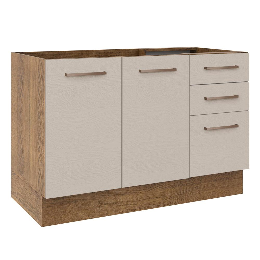 Balcão Gabinete de Pia Cozinha 2 Portas e 3 Gavetas Rustic/Crema Agata Madesa Balcão Gabinete de Pia Cozinha 2 Portas e 3 Gavetas Rustic/Crema Agata Madesa