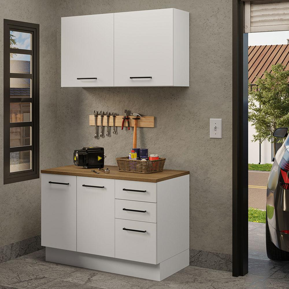 Kit com Balcão e Armário Aéreo Multiuso 120cm Branco/Rustic Agata Madesa Kit com Balcão e Armário Aéreo Multiuso 120cm Branco/Rustic Agata Madesa