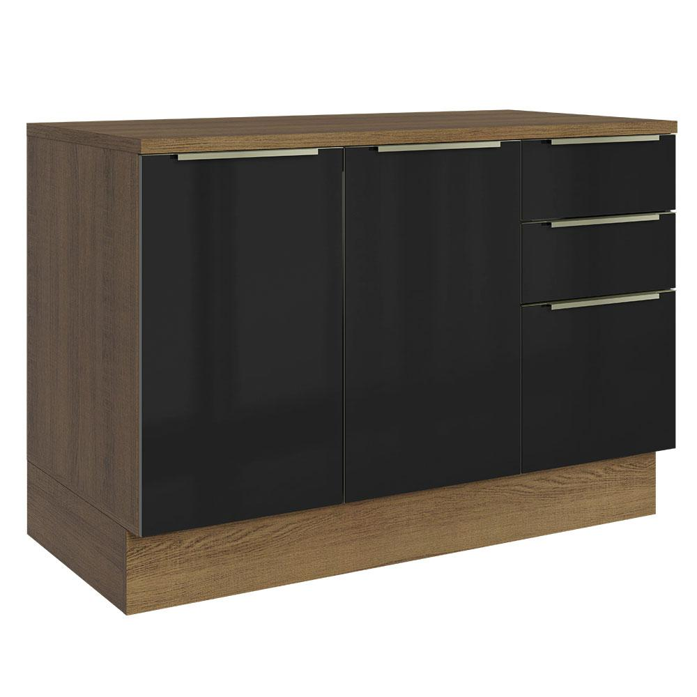 Balcão de Pia 120 cm 2 Portas 3 Gavetas Rustic/Preto Lux Madesa Balcão de Pia 120 cm 2 Portas 3 Gavetas Rustic/Preto Lux Madesa