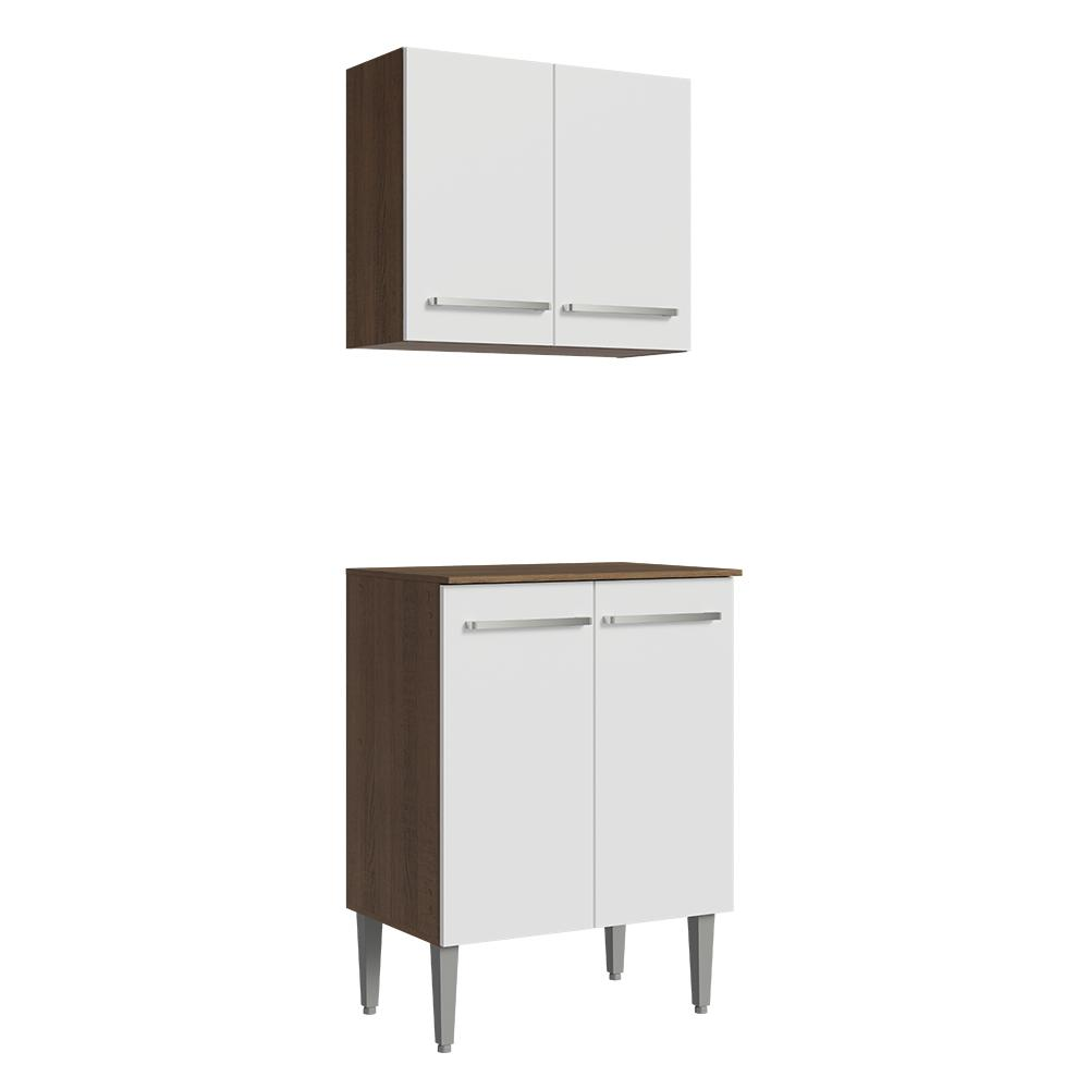 Kit com Armário Aéreo e Balcão 64cm Rustic/Branco Emilly Madesa Kit com Armário Aéreo e Balcão 64cm Rustic/Branco Emilly Madesa