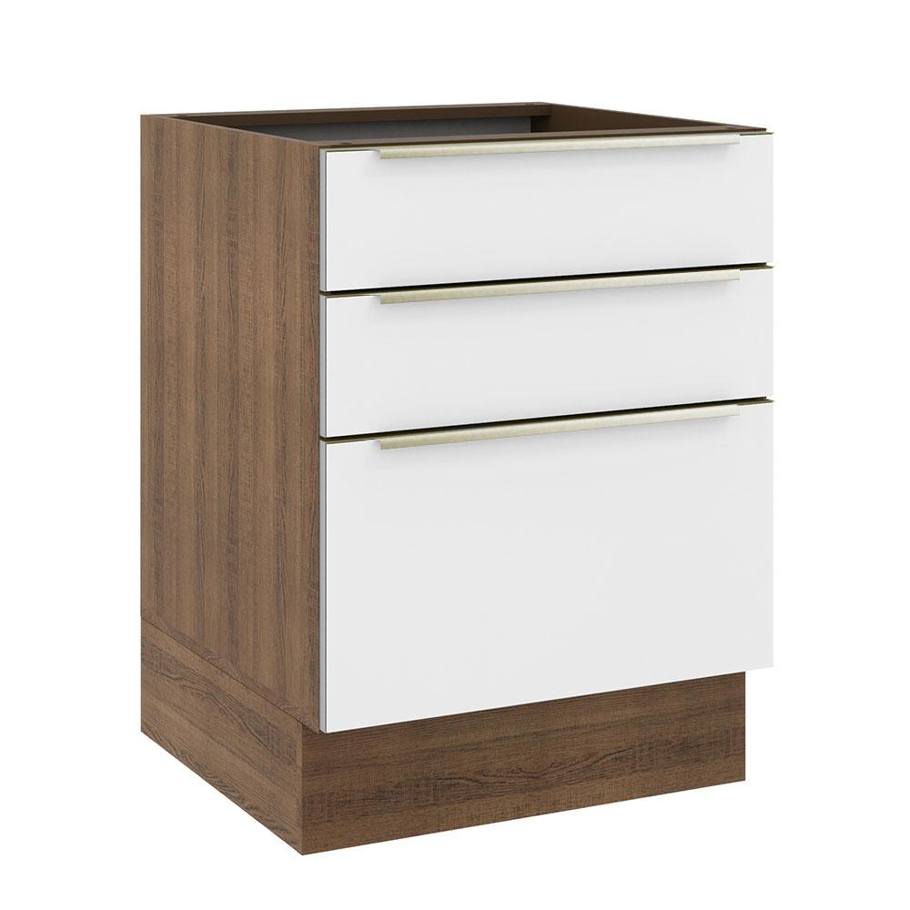 Balcão Madesa Lux 60 cm 3 Gavetas (Sem Tampo) - Rustic/Branco Veludo Balcão Madesa Lux 60 cm 3 Gavetas (Sem Tampo) - Rustic/Branco Veludo