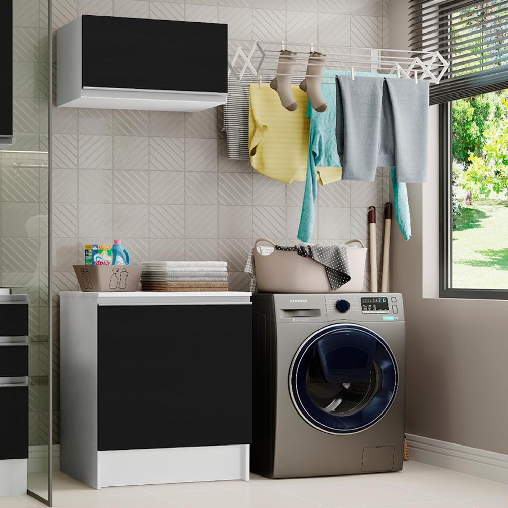 Kit Área de Serviço Madesa Topazio 60 cm com Armário e Balcão - Branco/Preto Kit Área de Serviço Madesa Topazio 60 cm com Armário e Balcão - Branco/Preto