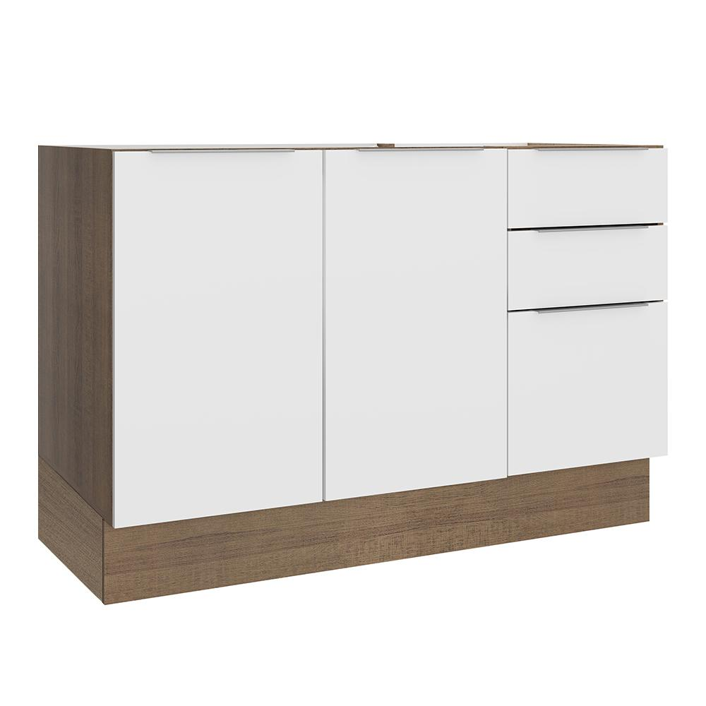 Balcão de Pia Madesa Stella 2 Portas e 3 Gavetas - Rustic/Branco Balcão de Pia Madesa Stella 2 Portas e 3 Gavetas - Rustic/Branco