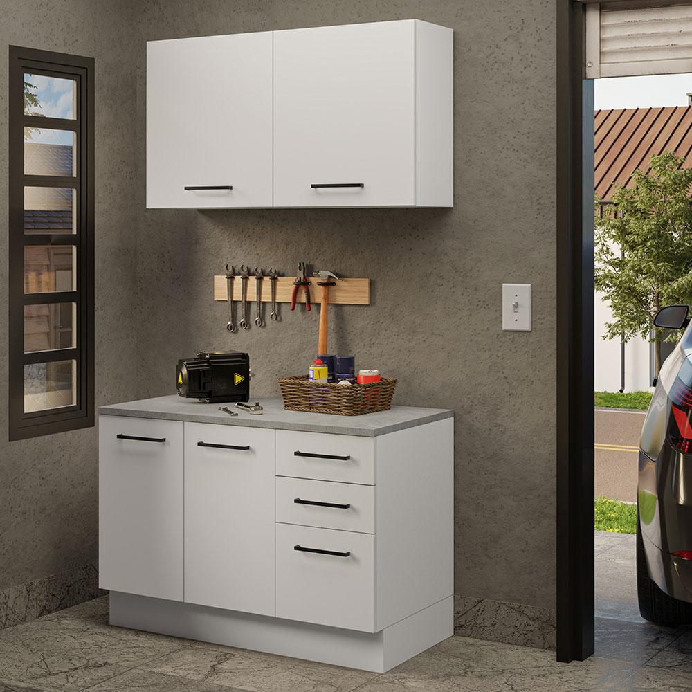 Kit com Balcão e Armário Aéreo Multiuso 120cm Branco Agata Madesa Kit com Balcão e Armário Aéreo Multiuso 120cm Branco Agata Madesa