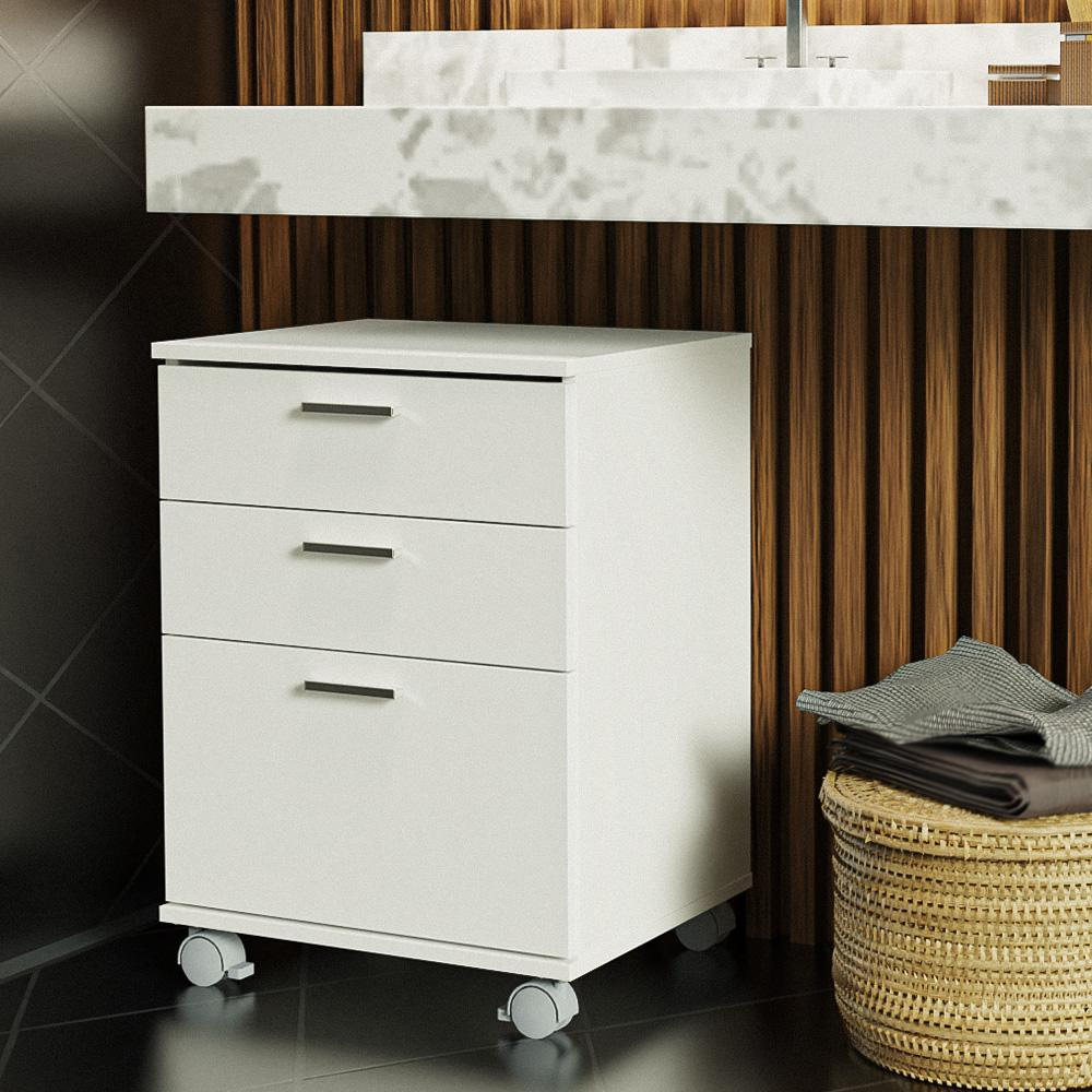 Gaveteiro para Banheiro Branco com 3 Gavetas e Rodinhas Madesa Gaveteiro para Banheiro Branco com 3 Gavetas e Rodinhas Madesa