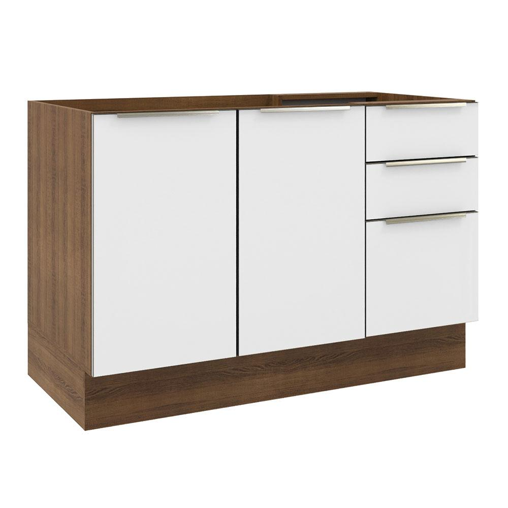 Balcão Gabinete de Pia Madesa Lux 120 cm 2 Portas 3 Gavetas (Sem Tampo) - Rustic/Branco Veludo Balcão Gabinete de Pia Madesa Lux 120 cm 2 Portas 3 Gavetas (Sem Tampo) - Rustic/Branco Veludo