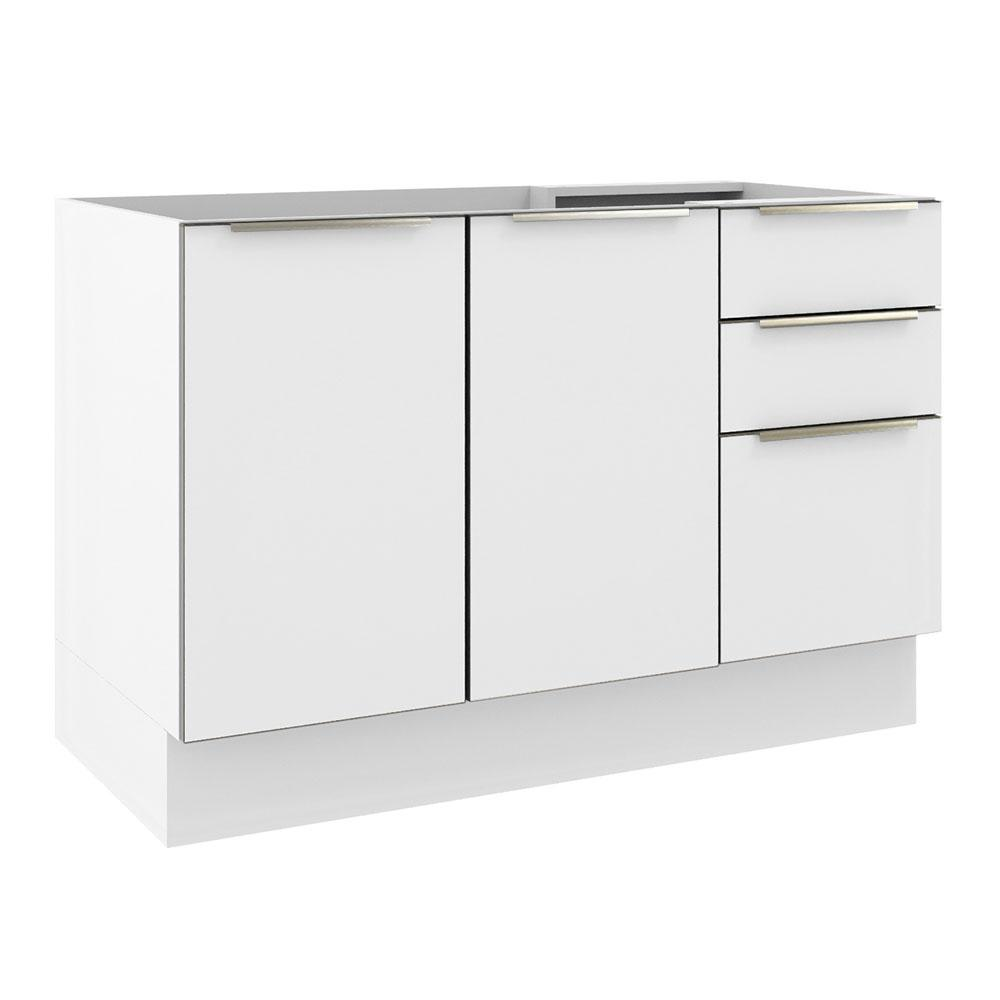 Balcão Gabinete de Pia Madesa Lux 120 cm 2 Portas 3 Gavetas (Sem Tampo) - Branco/Branco Veludo Balcão Gabinete de Pia Madesa Lux 120 cm 2 Portas 3 Gavetas (Sem Tampo) - Branco/Branco Veludo