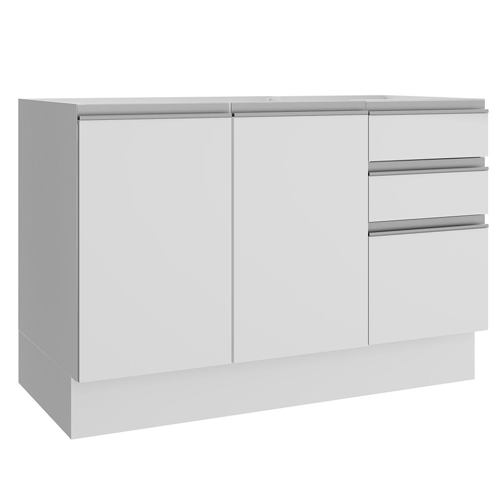 Balcão Gabinete de Pia Armário de Cozinha 120 cm 2 Portas e 3 Gavetas Branco Glamy Madesa Balcão Gabinete de Pia Armário de Cozinha 120 cm 2 Portas e 3 Gavetas Branco Glamy Madesa