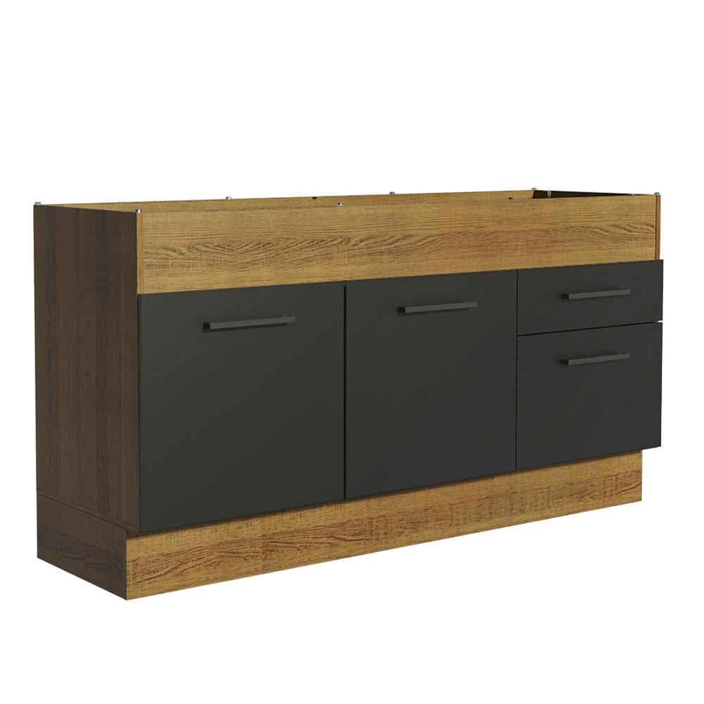 Balcão de Pia Cozinha 150 cm 2 Portas e 2 Gavetas (Sem Tampo e Pia) Rustic/Preto Agata Madesa Balcão de Pia Cozinha 150 cm 2 Portas e 2 Gavetas (Sem Tampo e Pia) Rustic/Preto Agata Madesa