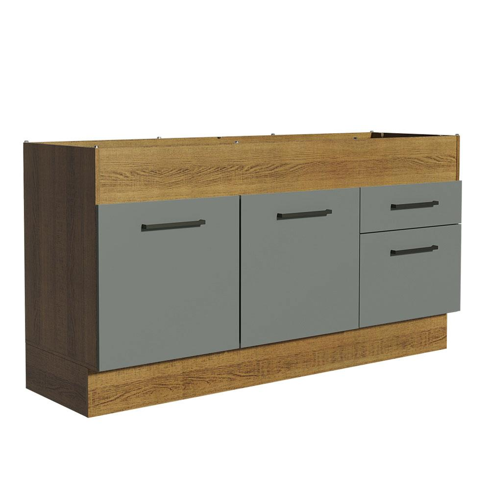 Balcão de Pia Cozinha 150 cm 2 Portas e 2 Gavetas (Sem Tampo e Pia) Rustic/Cinza Agata Madesa Balcão de Pia Cozinha 150 cm 2 Portas e 2 Gavetas (Sem Tampo e Pia) Rustic/Cinza Agata Madesa