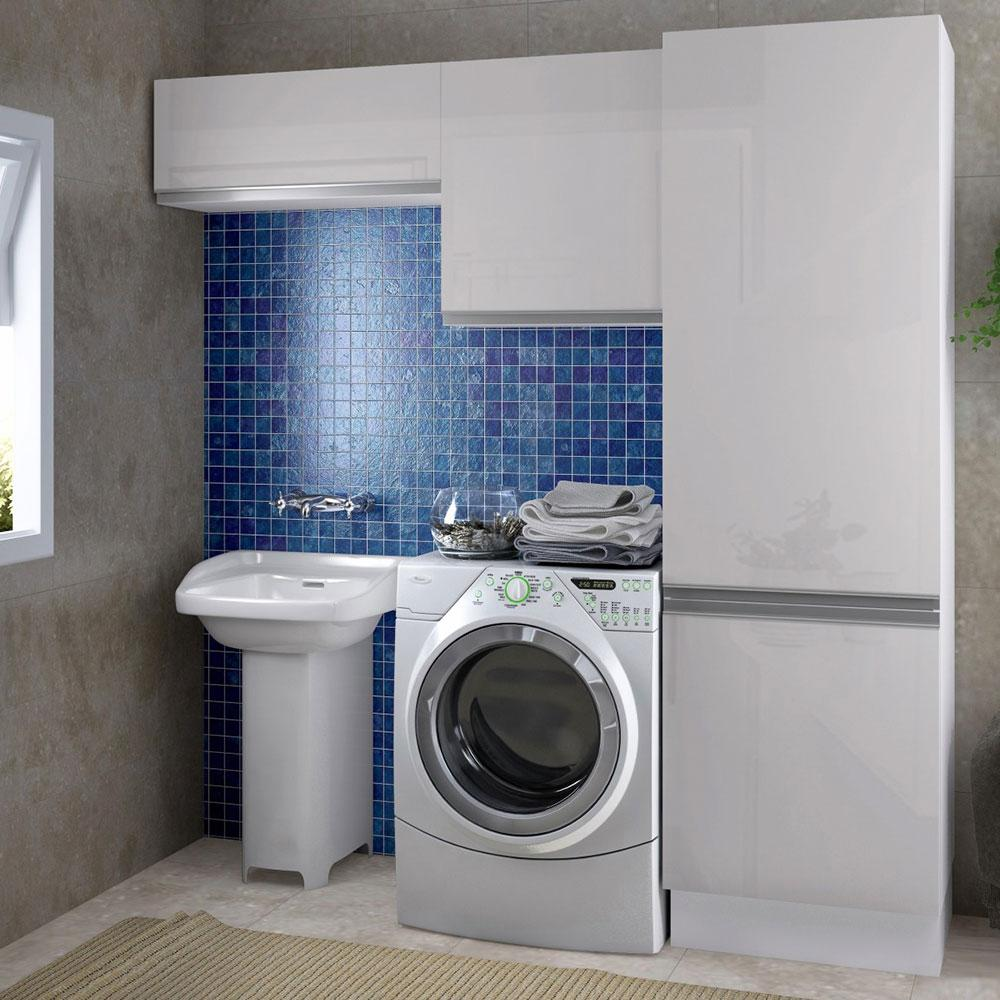 Kit Área De Serviço Madesa Acordes 100% MDF com 2 Armários e Torre - Portas Branco Brilhante Kit Área De Serviço Madesa Acordes 100% MDF com 2 Armários e Torre - Portas Branco Brilhante
