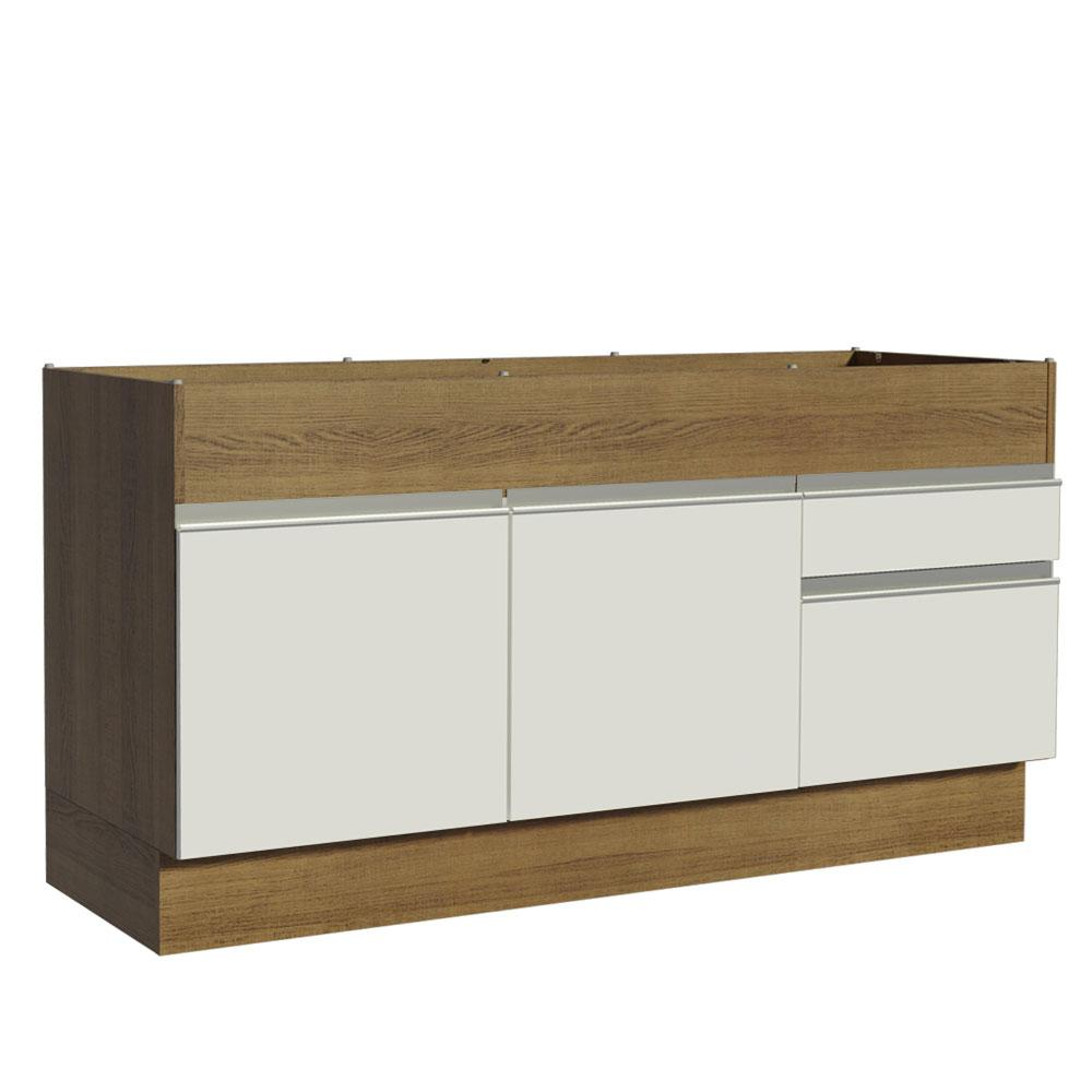 Balcão de Pia Armário de Cozinha 150 cm 2 Portas e 2 Gavetas (Sem Tampo e Pia) Rustic/Branco Glamy Madesa Balcão de Pia Armário de Cozinha 150 cm 2 Portas e 2 Gavetas (Sem Tampo e Pia) Rustic/Branco Glamy Madesa
