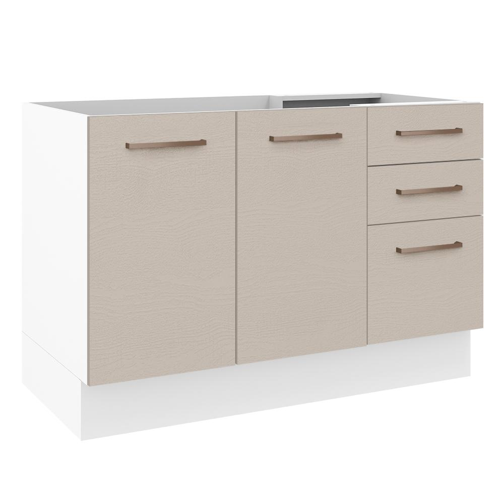 Balcão Gabinete de Pia Cozinha 2 Portas e 3 Gavetas Branco/Crema Agata Madesa Balcão Gabinete de Pia Cozinha 2 Portas e 3 Gavetas Branco/Crema Agata Madesa