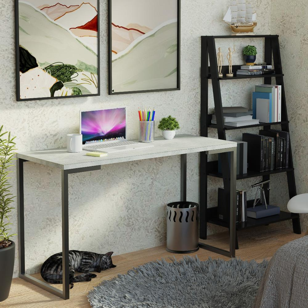 Conjunto Escritório Home Office com Mesa Industrial + Estante Escada Preto/Cinza Madesa Conjunto Escritório Home Office com Mesa Industrial + Estante Escada Preto/Cinza Madesa