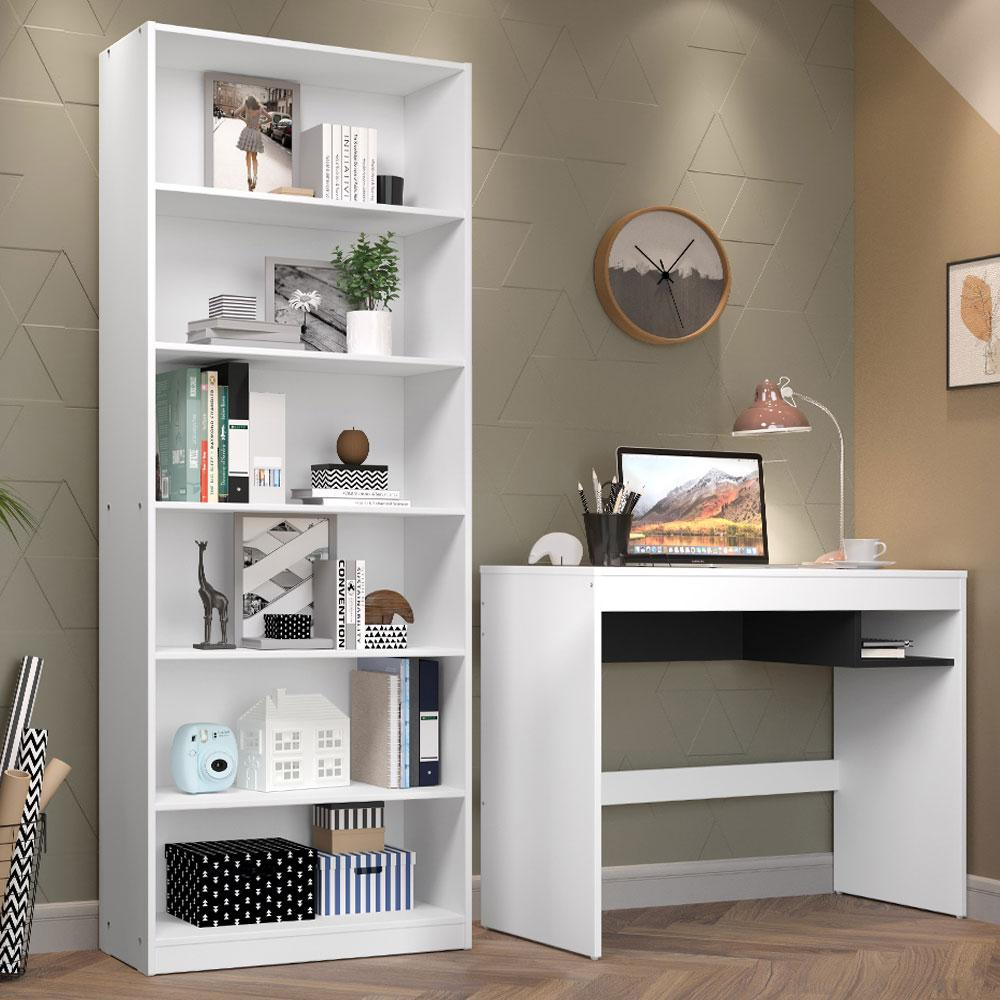 Escrivaninha Madesa Rubi + Estante Livreiro 6908 - Branco Escrivaninha Madesa Rubi + Estante Livreiro 6908 - Branco
