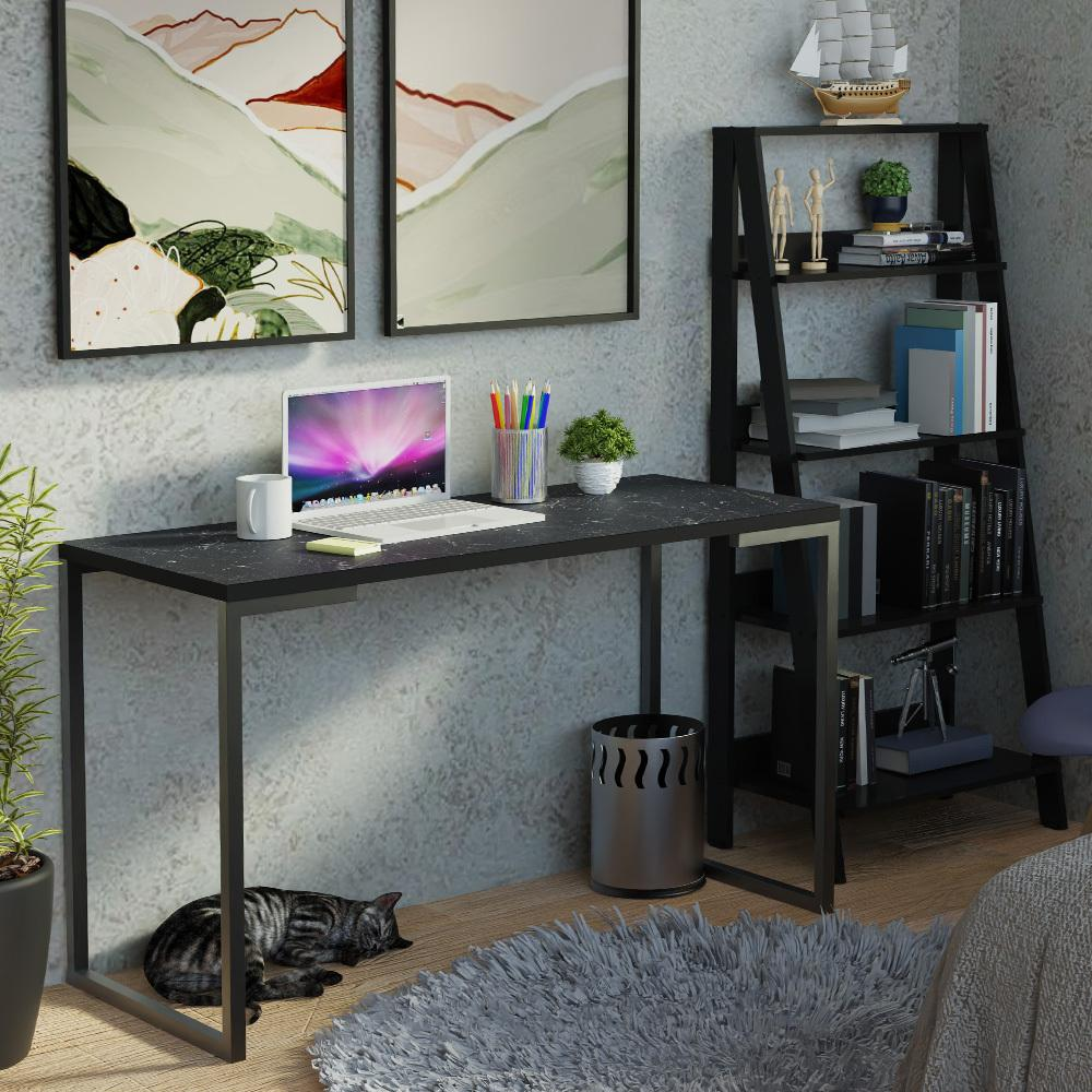Conjunto Escritório Home Office com Mesa Industrial + Estante Escada Preto Madesa Conjunto Escritório Home Office com Mesa Industrial + Estante Escada Preto Madesa