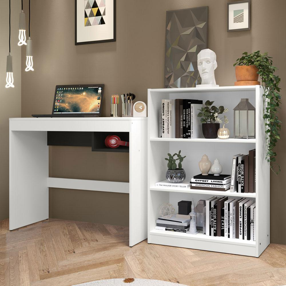 Escrivaninha Madesa Rubi + Estante Livreiro 6907 - Branco Escrivaninha Madesa Rubi + Estante Livreiro 6907 - Branco