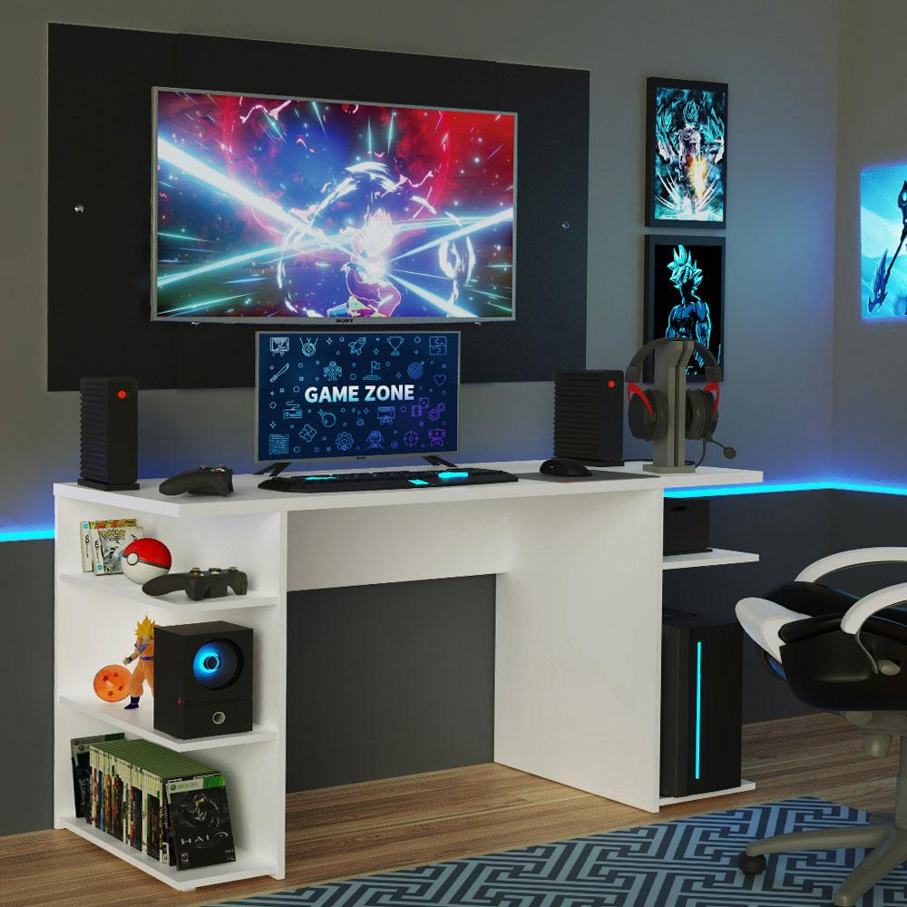 Mesa para Computador Gamer Madesa 9409 e Painel para TV até 58 Polegadas - Branco/Preto Mesa para Computador Gamer Madesa 9409 e Painel para TV até 58 Polegadas - Branco/Preto