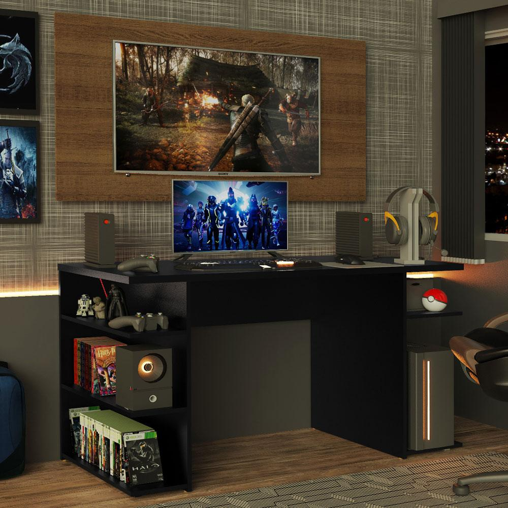 Mesa para Computador Gamer Madesa 9409 e Painel para TV até 50 Polegadas - Preto/Rustic Mesa para Computador Gamer Madesa 9409 e Painel para TV até 50 Polegadas - Preto/Rustic