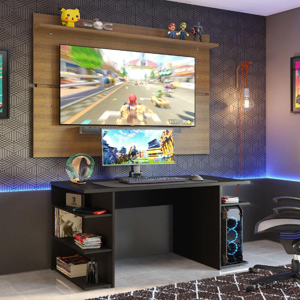 Mesa para Computador Gamer e Painel TV Madesa - Preto/Rustic Mesa para Computador Gamer e Painel TV Madesa - Preto/Rustic