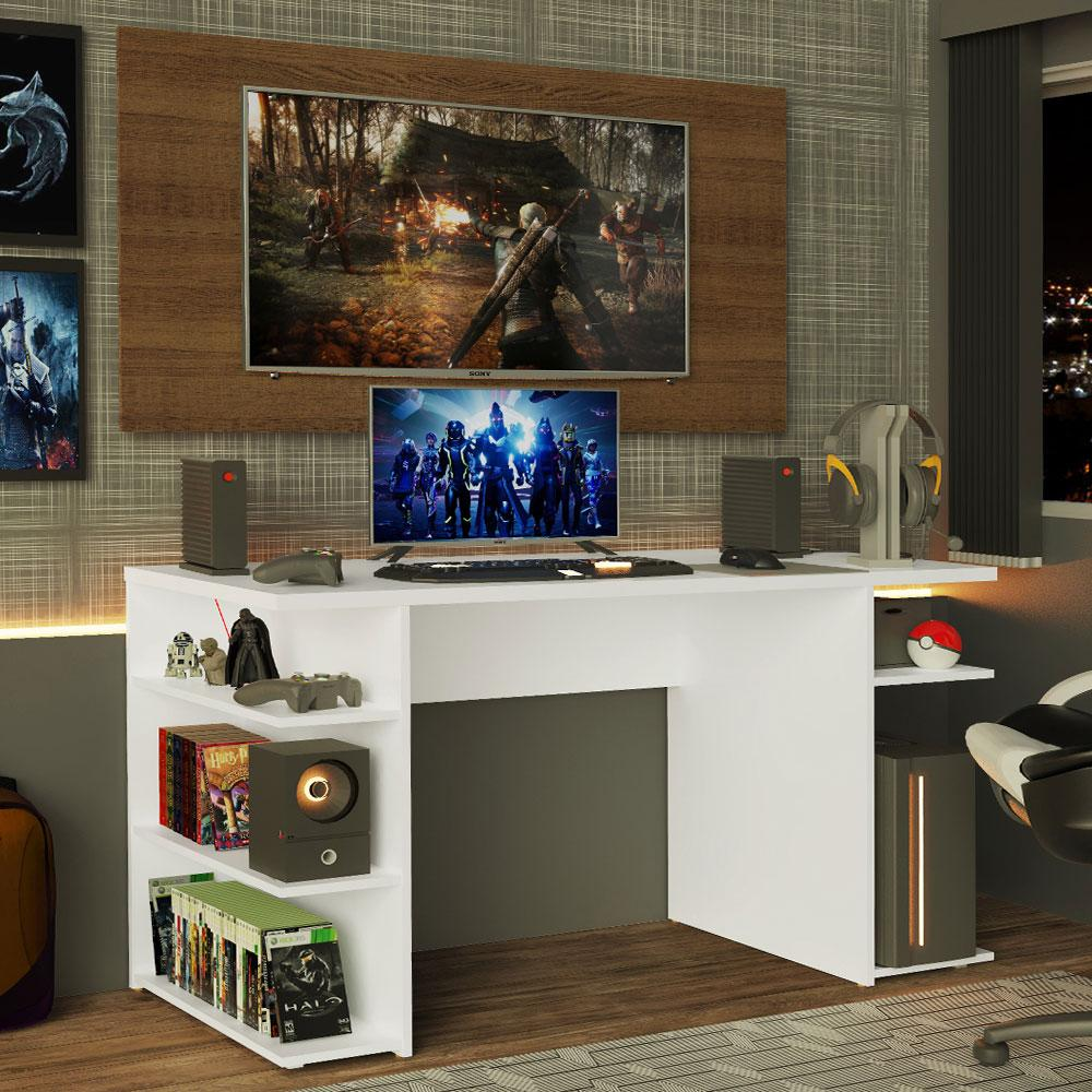 Mesa para Computador Gamer e Painel para TV até 50 Madesa - Branco/Rustic Mesa para Computador Gamer e Painel para TV até 50 Madesa - Branco/Rustic