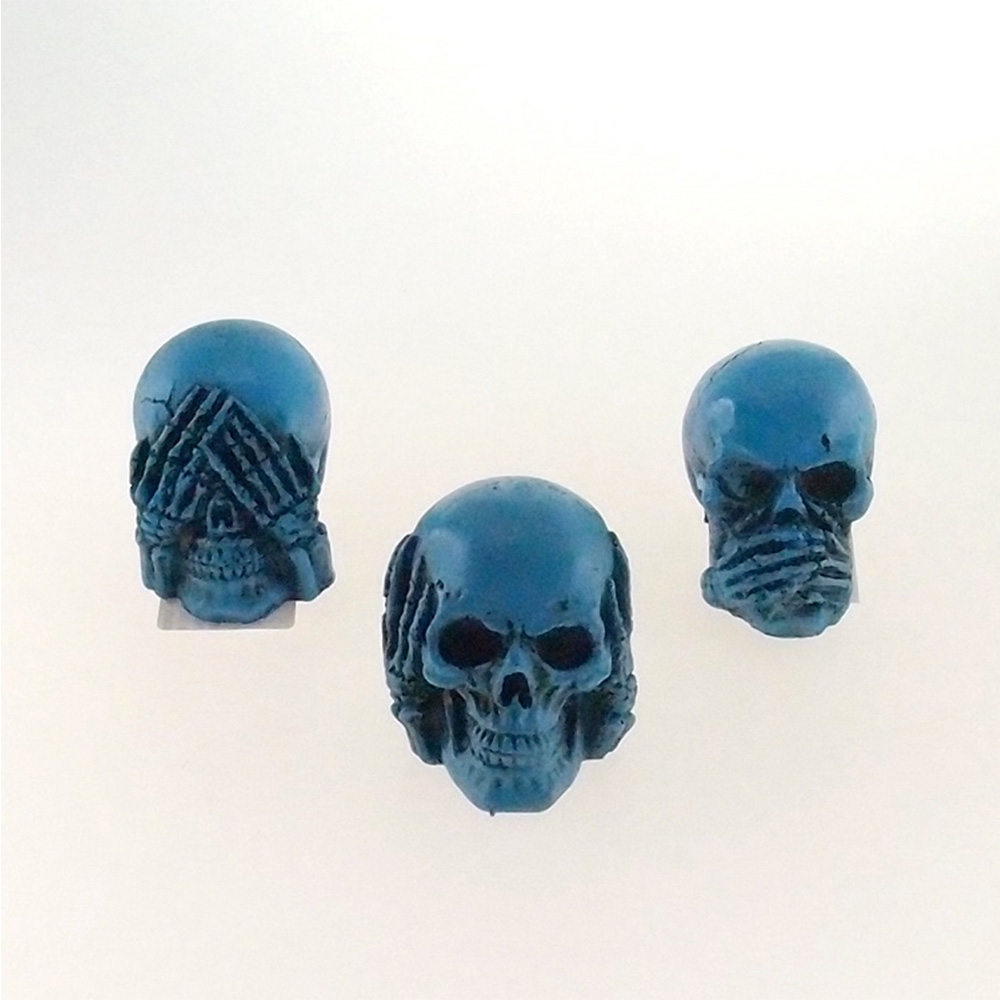 Trio Cranio Azul Caveira Resina Cego Surdo e Mudo Enfeite Trio Cranio Azul Caveira Resina Cego Surdo e Mudo Enfeite
