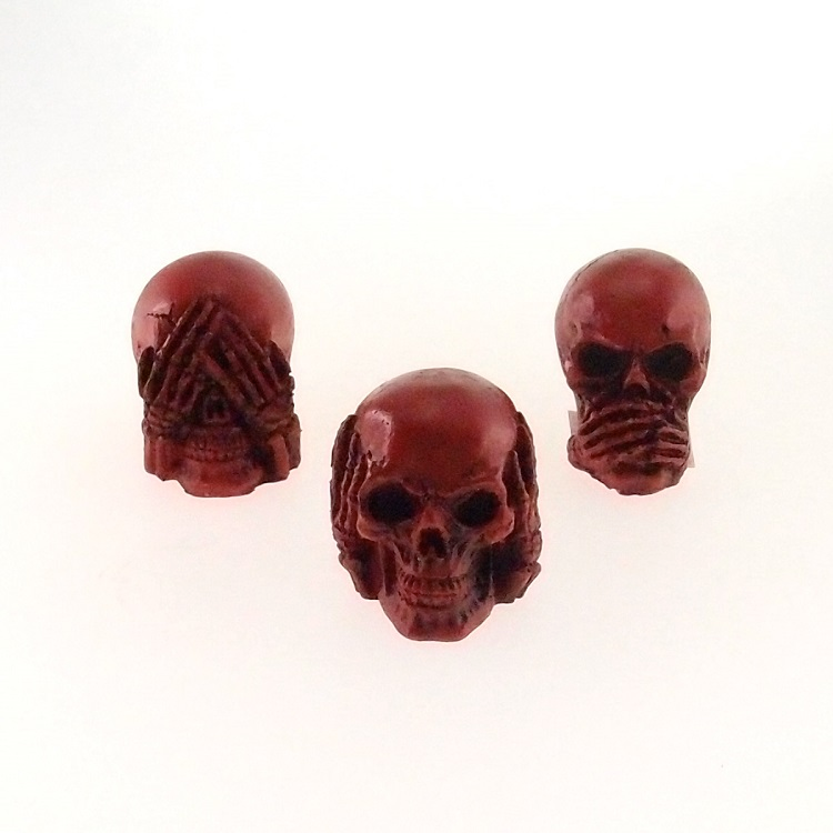 Trio Cranio Vermelho Caveira Resina Cego Surdo e Mudo Enfeite Trio Cranio Vermelho Caveira Resina Cego Surdo e Mudo Enfeite