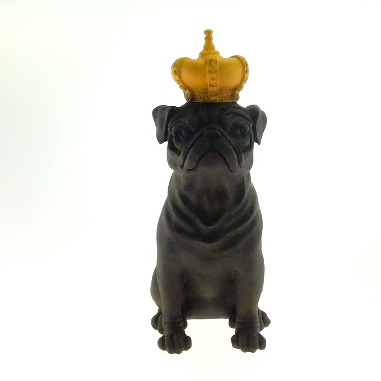 Enfeite Decorativo Cachorro Coroa Amarela Resina Preto 28x12 Enfeite Decorativo Cachorro Coroa Amarela Resina Preto 28x12