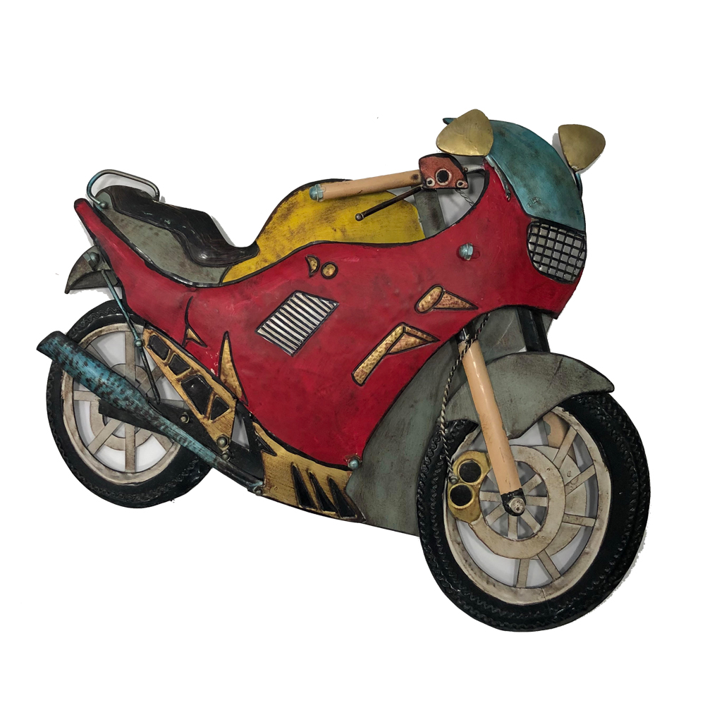 Escultura De Parede Metal Moto Esportiva Vintage 58x70x3cm Escultura De Parede Metal Moto Esportiva Vintage 58x70x3cm