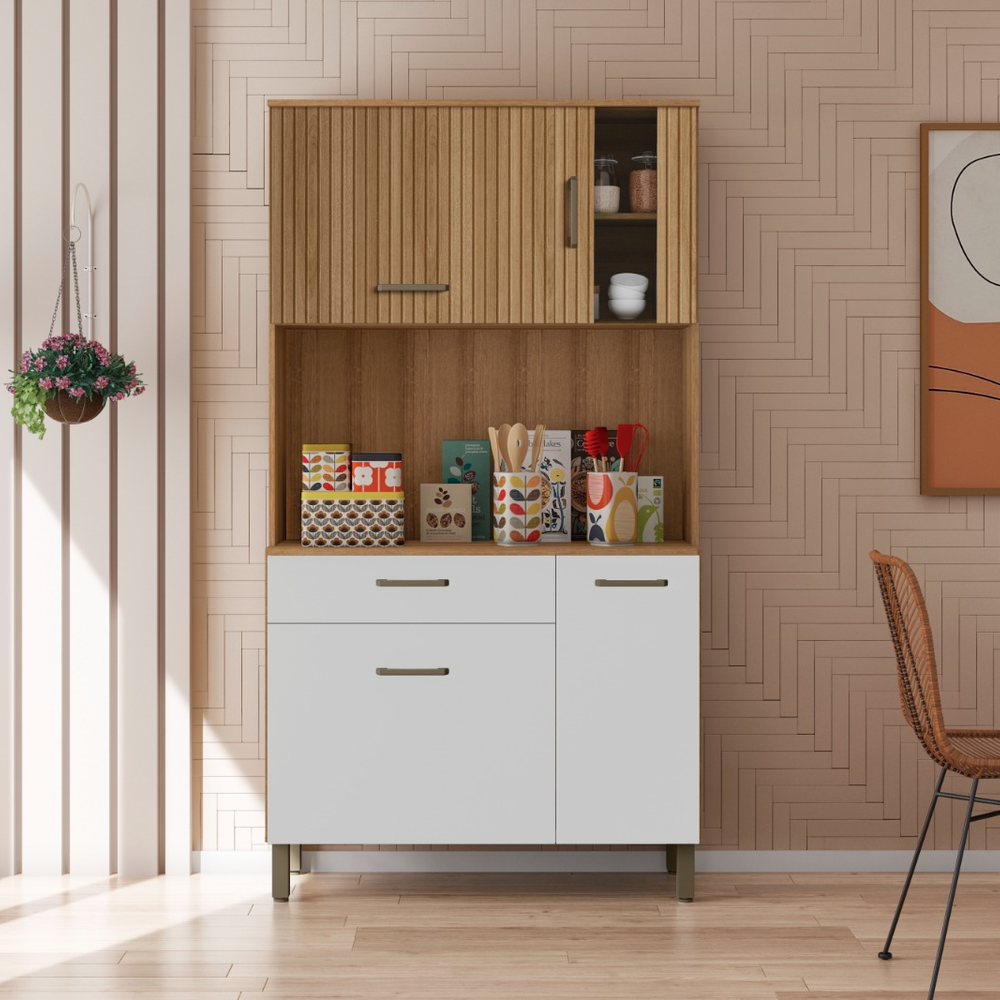 Armário De Cozinha Multiuso Branco Espaçoso Com 4 Portas e Cristaleira Luxo Vp Armário De Cozinha Multiuso Branco Espaçoso Com 4 Portas e Cristaleira Luxo Vp