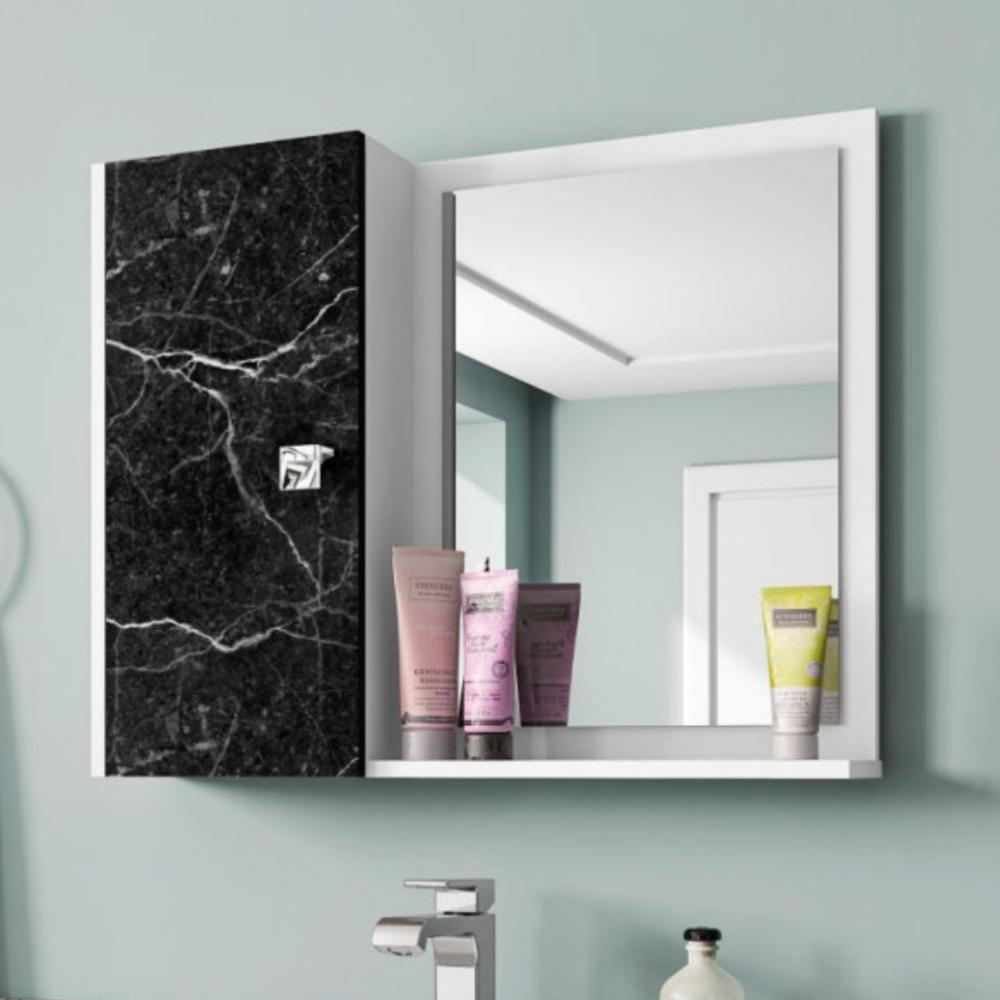 Espelheira com 1 Porta para Banheiro Macau Branco Nero Espelheira com 1 Porta para Banheiro Macau Branco Nero