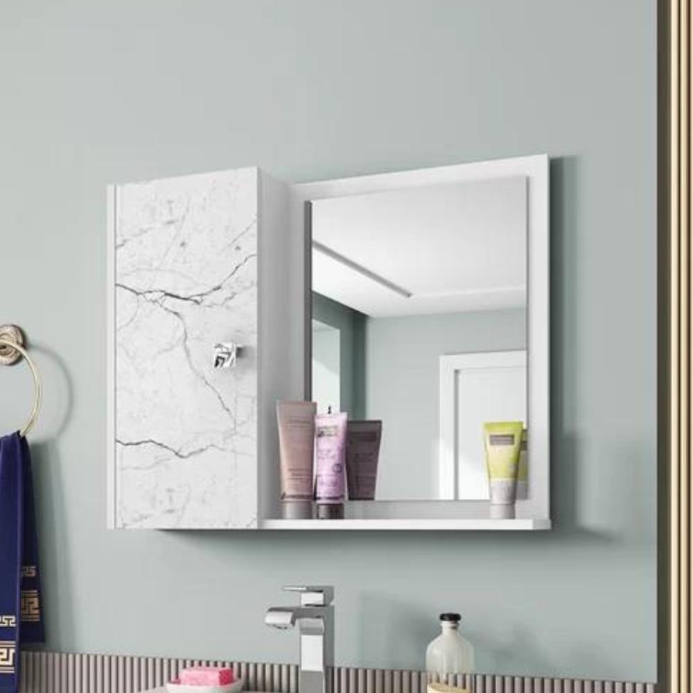 Espelheira com 1 Porta para Banheiro Macau Branco Carrara Espelheira com 1 Porta para Banheiro Macau Branco Carrara