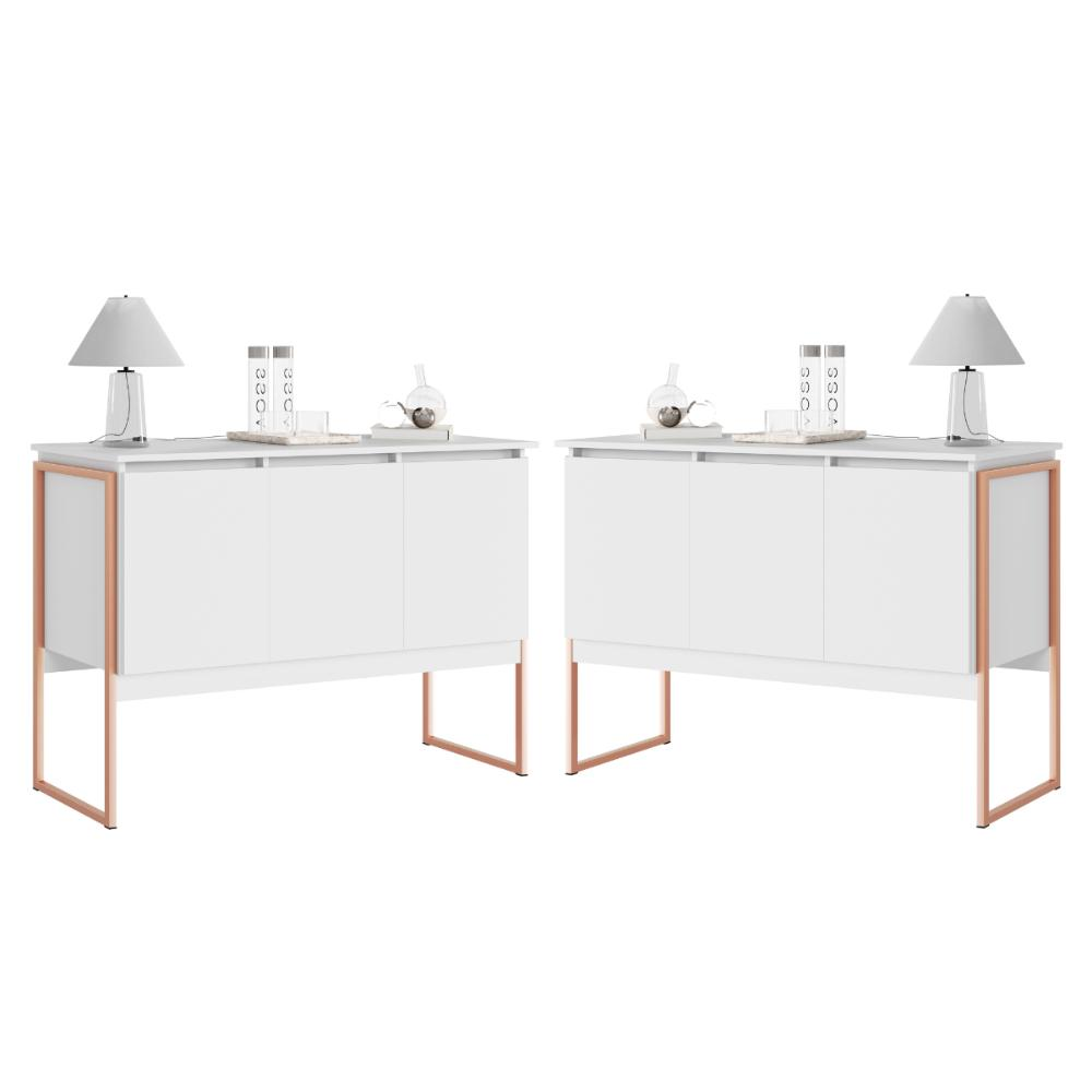 Jogo de Buffets Modernos Verona Branco Cobre Jogo de Buffets Modernos Verona Branco Cobre