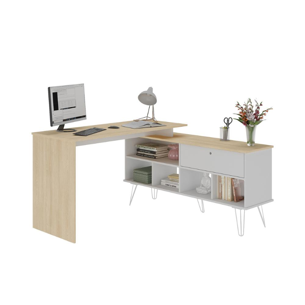 Mesa com 5 Nichos e Pés Metálicos Grécia Carvalho Branco Mesa com 5 Nichos e Pés Metálicos Grécia Carvalho Branco