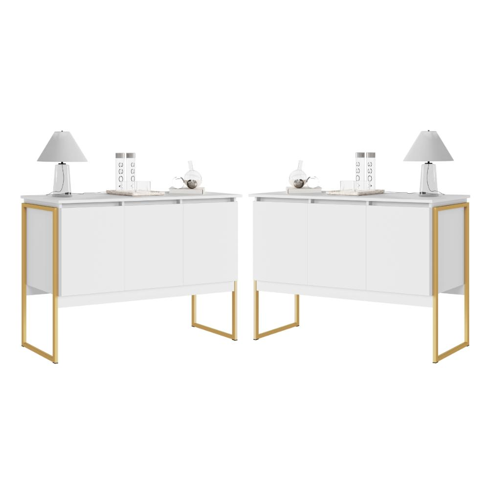 Jogo de Buffets Modernos Verona Branco Dourado Jogo de Buffets Modernos Verona Branco Dourado