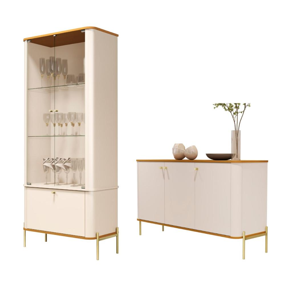 Conjunto Buffet e Cristaleira Valetine Off White Nature Dourado Conjunto Buffet e Cristaleira Valetine Off White Nature Dourado