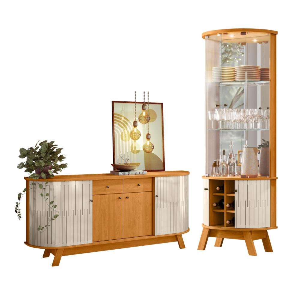 Conjunto Cristaleira e Buffet Hamilton Cinamomo Off White Conjunto Cristaleira e Buffet Hamilton Cinamomo Off White