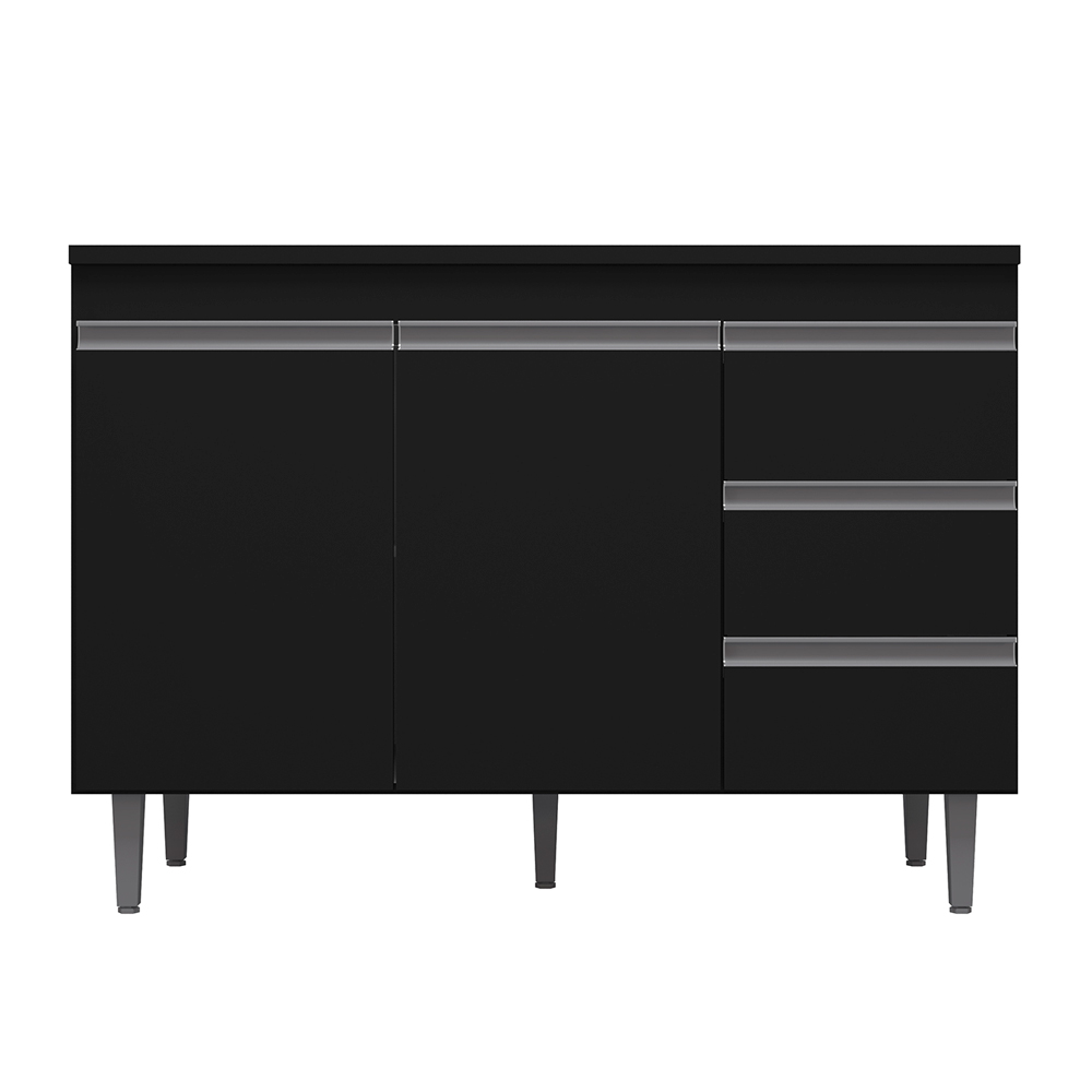 Balcão de Cozinha Madrid para Pia de 120cm Preto - Montanaris Decor