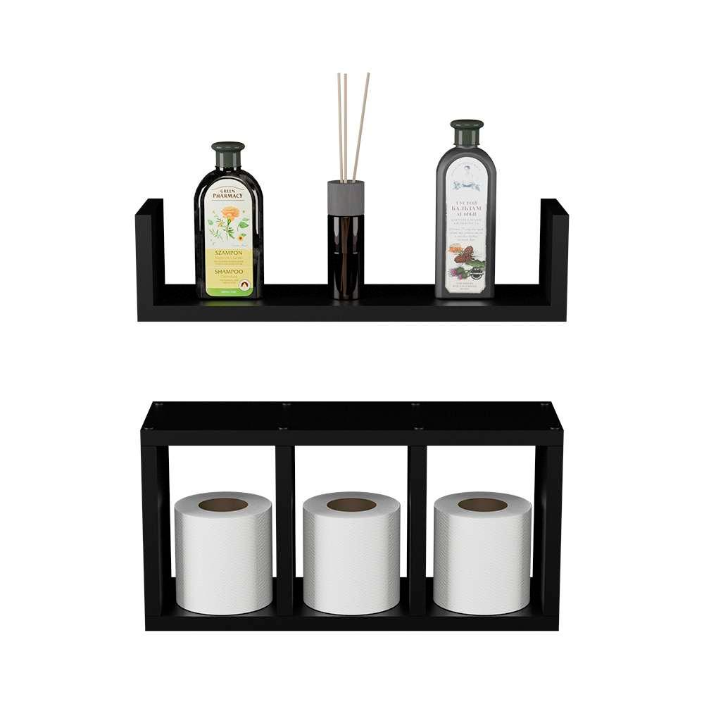 Kit 2 Peças Nicho Prateleira para Banheiro Preto 40 x 12cm Kit 2 Peças Nicho Prateleira para Banheiro Preto 40 x 12cm