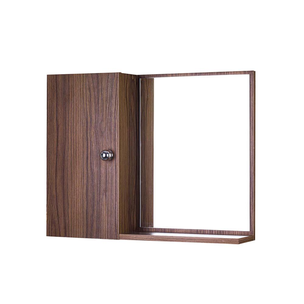 Armário para Banheiro Com Espelho cor Madeira Escura Com Porta Que Fecha Suave Armário para Banheiro Com Espelho cor Madeira Escura Com Porta Que Fecha Suave
