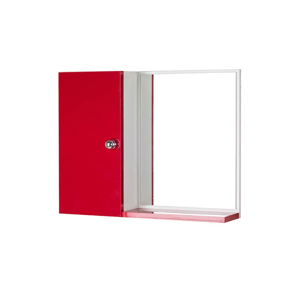 Armário Para Banheiro Com Espelho Cor Branco e Vermelho Armário Para Banheiro Com Espelho Cor Branco e Vermelho